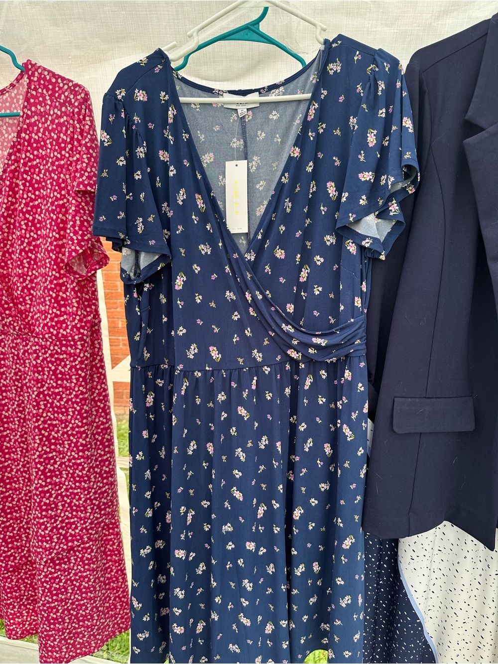 Gilli Navy Floral Wrap Midi Dress with Pink & White Blossoms